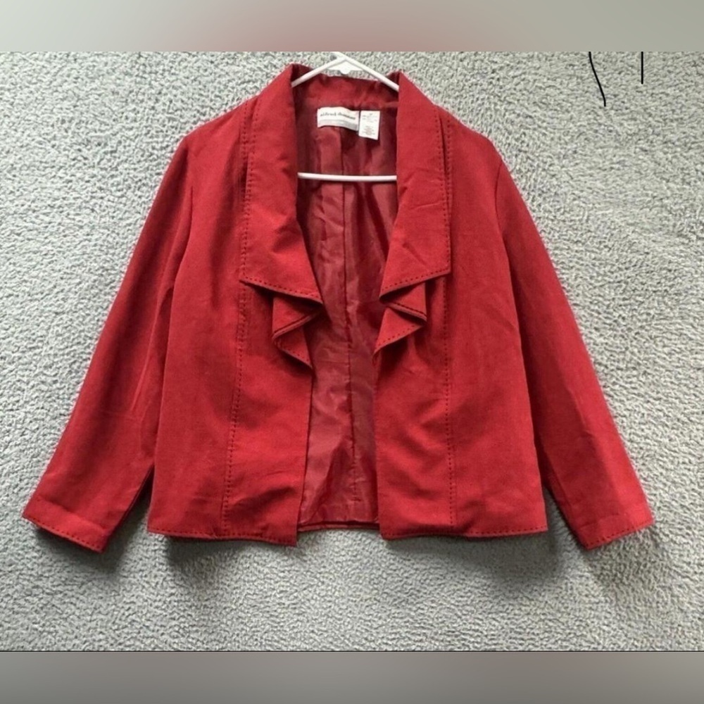 Alfred Dunner Blazer Womens 10P Red Open Faux Suede Lined Jacket